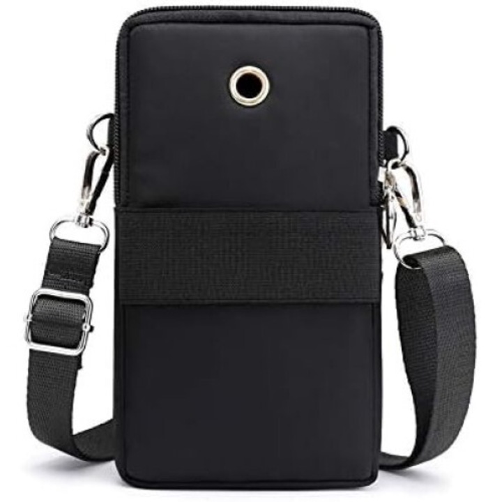 OEM Crossbody táska telefonhoz, nylon, fekete