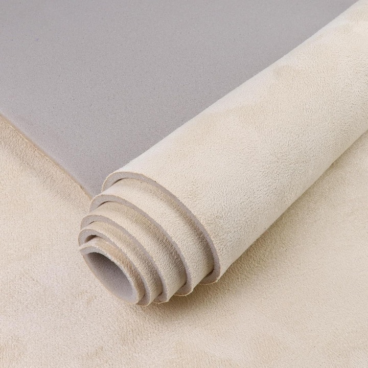 Material Tapiterie Auto, Malex Tapiterie Import®, Alcantara, 100 x 150 cm, Bej, 1 Metru Liniar, Material Textil Auto, Buretat 3mm, Elastic, Pentru Plafon, Fete Usi, Flexibil, Usor De Aplicat, Aderenta Buna, Durabil, Material Pentru Reconditionare Auto