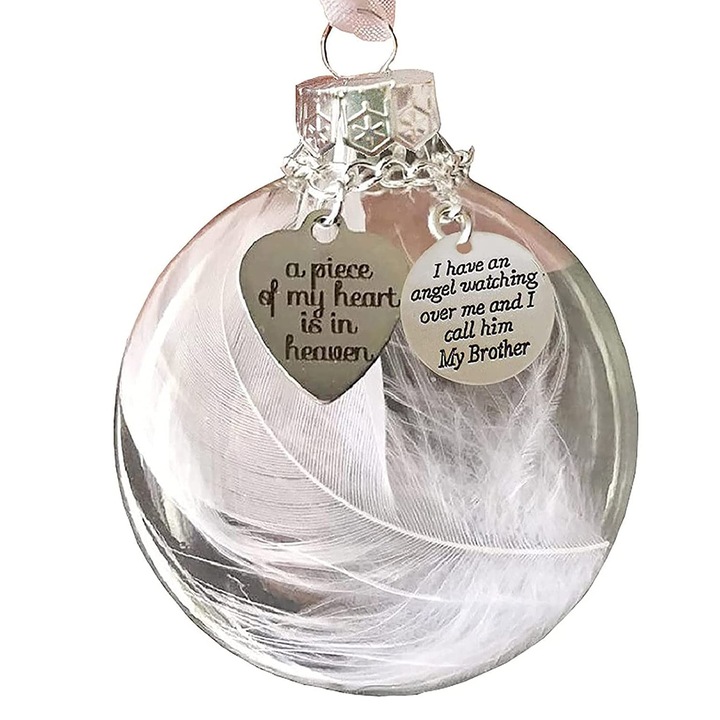 Set Ornamente de Craciun, Minge cu Pene de Inger, Memorial "O bucata din inima mea este in rai", Multicolor