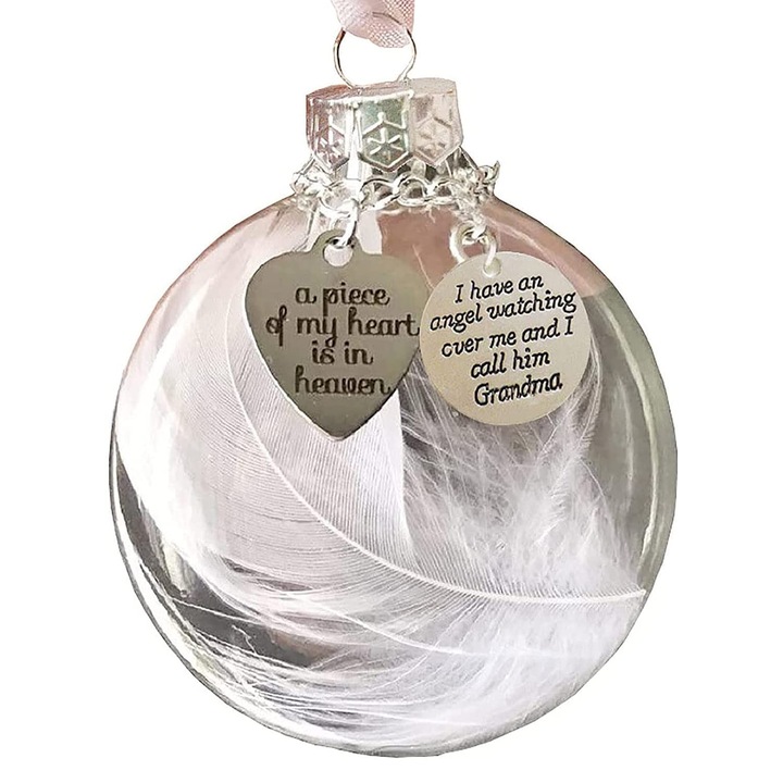 Ornament de Craciun, Enforose, minge cu pene de inger, alb, 10x10cm