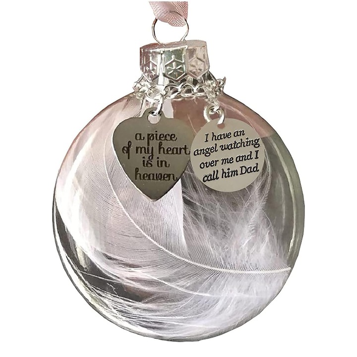Set Ornamente Craciun, Minge cu Pene Inger, "O bucata din inima mea este in ceruri", Memorial, Multicolor