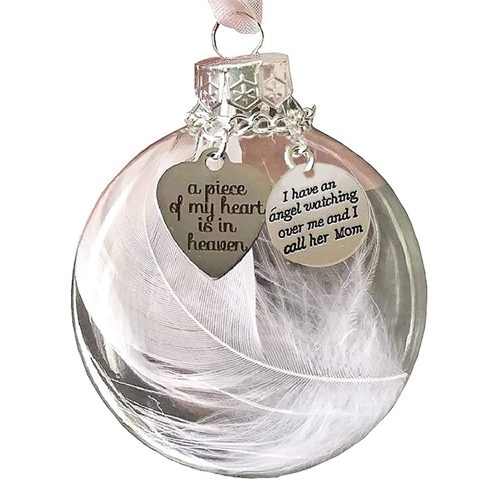 Set Ornamente de Craciun, Minge cu Pene de Inger, Memorial "O bucata din inima mea este in ceruri", Multicolor