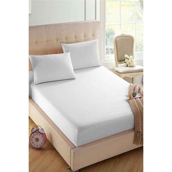 Покривало за легло Kotonia Home Hotel - плетиво, 100% памук, за матрак 100x200+20 см, бяло