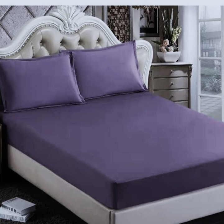 Покривало за легло с ластик Kotonia Home - Трико, 100% памук, лилаво, 100×200+20 см