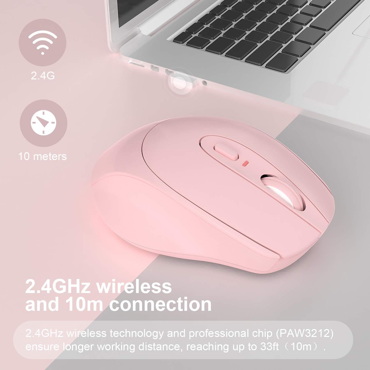 Mouse wireless, reincarcabil, design silentios, portabil, roz - eMAG.ro