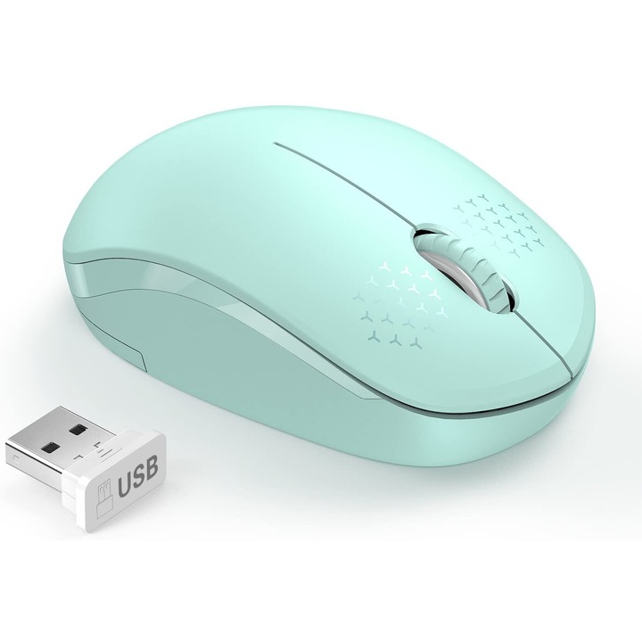 Mouse wireless silentios, verde, portabil, 2.4GHz, dimensiune compacta