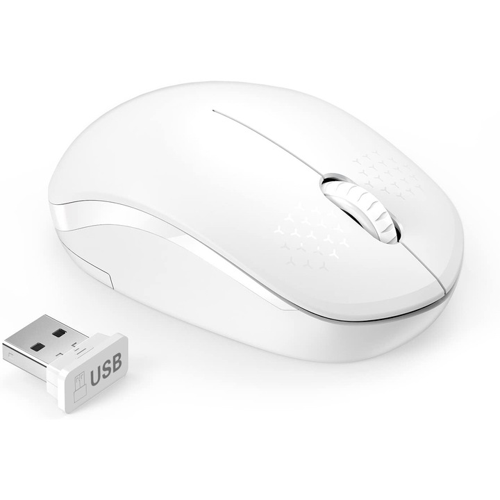 Mouse wireless silentios, portabil, alb, 2.4GHz, dimensiune compacta
