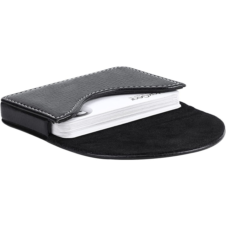 Suport documente, Piele, Capacitate 25 carduri, Inchidere magnetica, Negru