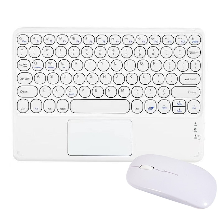 Tastatura Bluetooth Ultra-Slim, Reincarcabila, Compatibila iOS/Android/Windows/Mac, Alb, 24.6x15cm