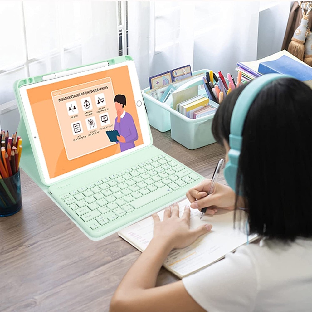 Husa tableta pentru Apple iPad Air 4, piele ecologica, tastatura Bluetooth, verde