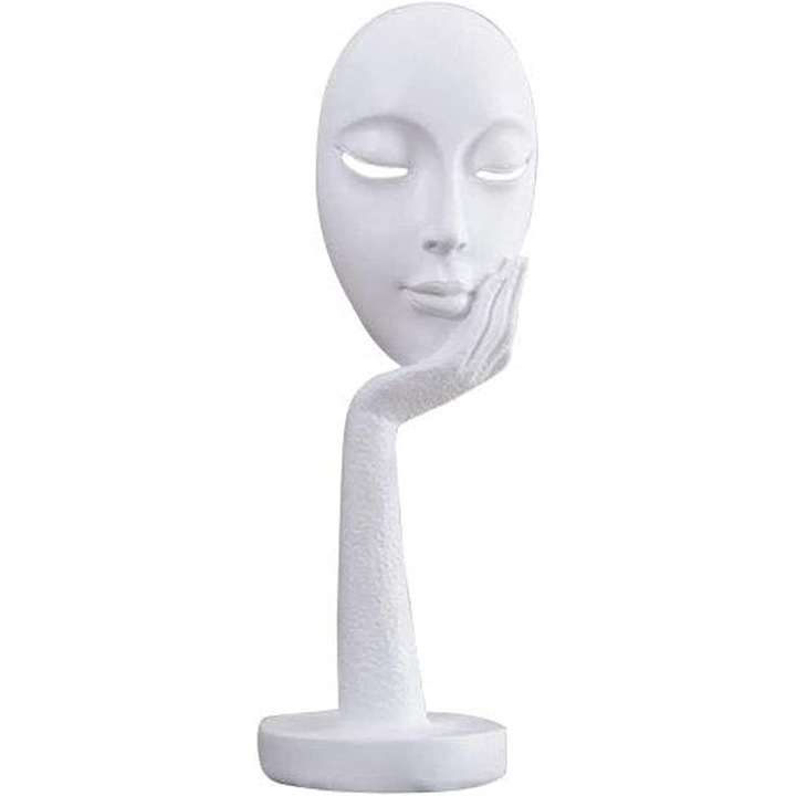 Statuie abstracta, design modern, efect tridimensional, alb si negru, fara brand, decor pentru raft sau birou