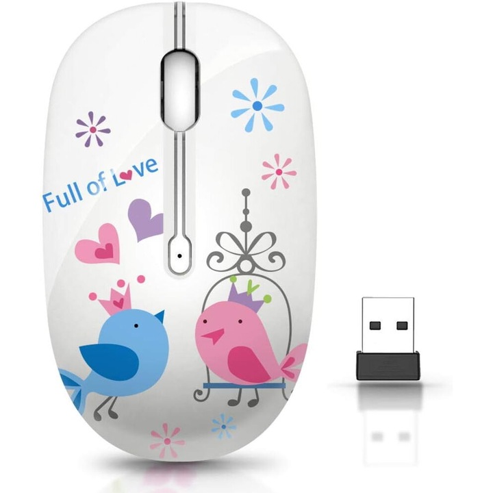 Безжична мишка, предаване на 2,4 GHz, безшумна, преносима, дизайн на птица, съвместим компютър/лаптоп/таблет