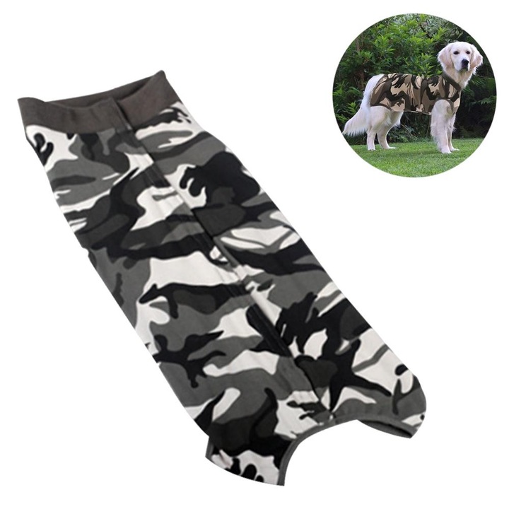 Salopeta de recuperare postoperatorie pentru caini, Modal, Camuflaj, L