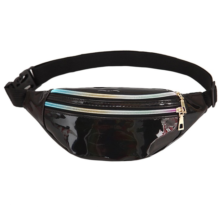 Sporttáska, 30x13x12cm, fekete ezüst világoskék