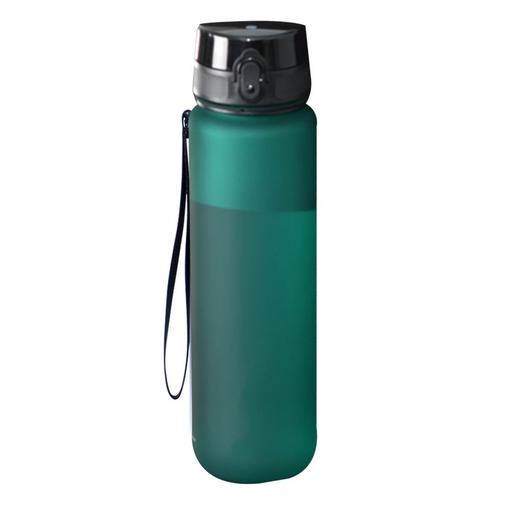 Sticla de apa reutilizabila, plastic, verde deschis, pentru sport si activitati in aer liber, cu capac etans