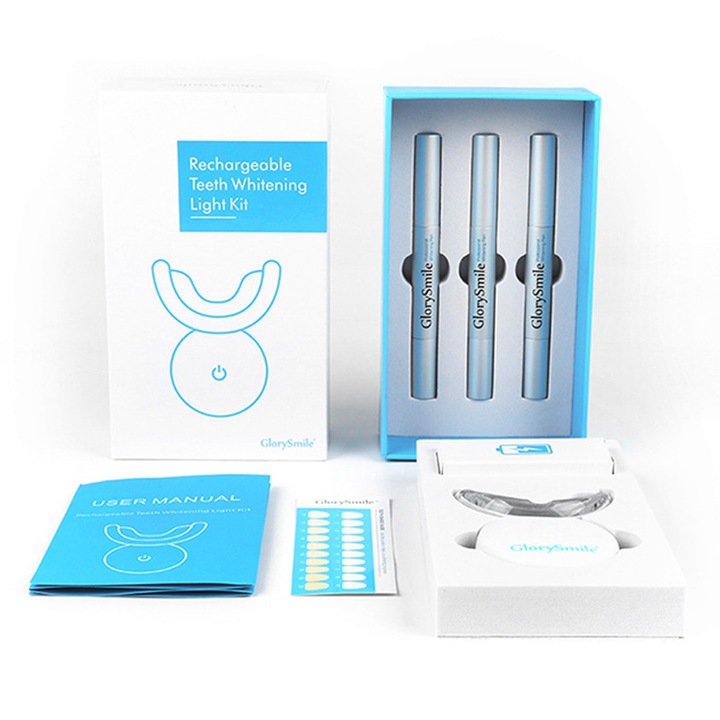 Комплект за избелване на зъби с LED, 16/32 лампи, подаръчна кутия, бяло/черно, Иригатор за уста