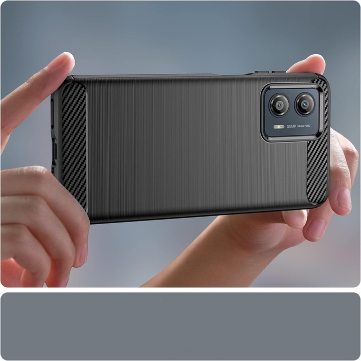 Husa pentru Motorola Moto G85 din Silicon Premium, Slim, cu textura Fibra Carbon - Albastru