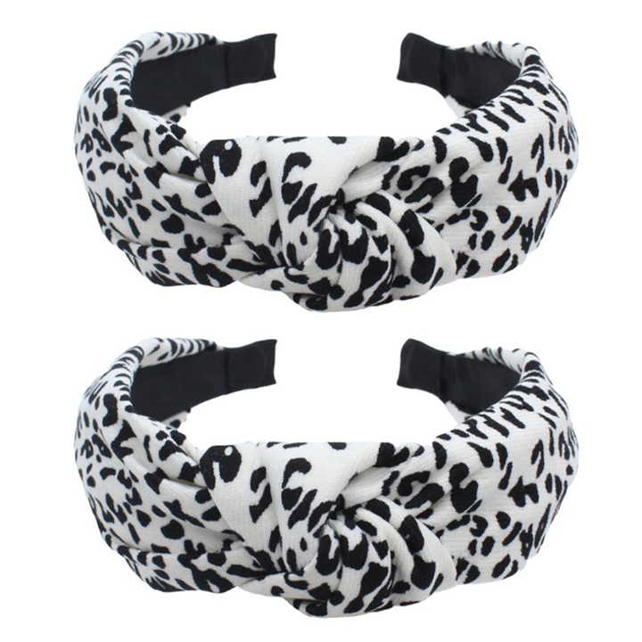 Set 2 bentite late cu nod, imprimeu leopard, panza, alb/negru