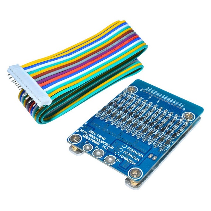 Töltő és védelmi modul kiegyensúlyozó lítium akkumulátorral 48V, BMS 13S, 20A