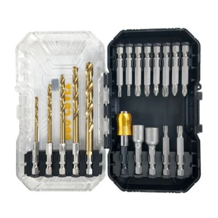 Set burghie PROCRAFT DBS-18, 18 piese, burghie pentru metal, chei tubulare, biti 50 mm