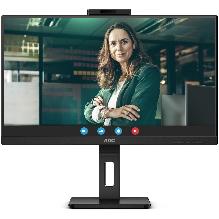 Monitor LED IPS AOC 24P3CW 23.8", Full HD (1920x1080), 75Hz, 4ms, Adaptive Sync, FlickerFree, DaisyChain, Boxe 5W x2, Webcam, USB Type-C 65W, Ethernet LAN RJ45, Hub USB, HDMI, Disp