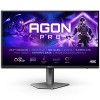 Monitor Gaming AOC, AGON, PRO, 26.7", QD-OLED, QHD, 240Hz, 0.03ms, HDR400, TrueBlack, FlickerFree, Boxe 5W x 2, HA, Pivot, HDMI, DisplayPort, USB, hub, RGB, Light, FX, AG276QZD2, Negru