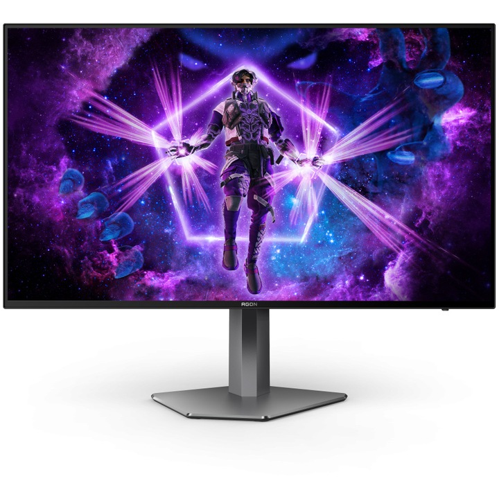 Gaming Monitor AOC, AGON, PRO, 26,5", OLED, QHD, 240 Hz, 0,03 ms, HDR10, FlickerFree, Hangszórók 5W x 2, HA, Pivot, HDMI, DisplayPort, USB, hub, RGB, Light, FX, AG276QZD, fekete