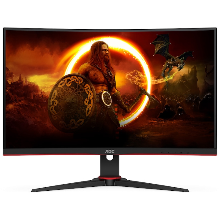 Монитор за игри AOC, извит, 27", VA, FHD, 165Hz, 4ms, 1ms, FlickerFree, HDMI, DisplayPort, C27G2E/BK, черен