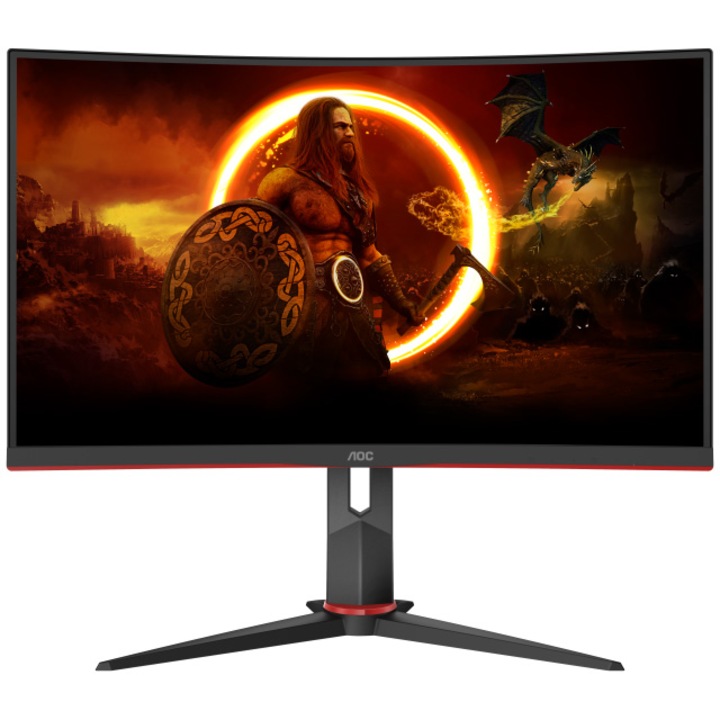 AOC játékmonitor, ívelt, 27", VA, FHD, 280 Hz, 1 ms, 0,5 ms, HDR10, FlickerFree, HA, HDMI, DisplayPort, C27G2Z3/BK, fekete