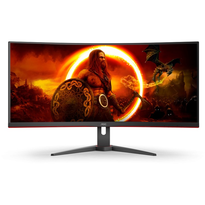 AOC játékmonitor, ívelt, 34", VA, WQHD, 144 Hz, 4 ms, 1 ms, HDR10, FlickerFree, HDMI, DisplayPort, CU34G2XE/BK, fekete