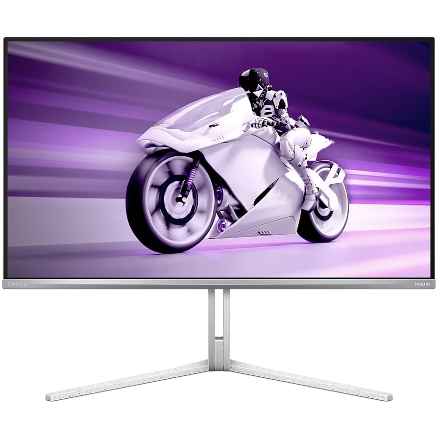 Monitor Gaming Philips EVNIA, 31.5", QD-OLED, 4K, UHD, 240Hz, 0.03ms, HDR400, TrueBlack, FlickerFree, Boxe, 8Wx2, HA, Pivot, HDMI, DisplayPort, USB, hub, USC-C, KVM, Ambiglow, Alb,