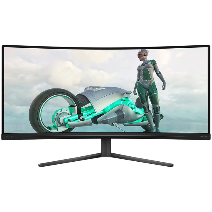 Monitor Gaming Philips EVNIA ívelt, 34", VA, WQHD, 180 Hz, 1 ms, 0,5 ms, HDR10, FlickerFree, HDMI, DisplayPort, 34M2C3500L/00, fekete