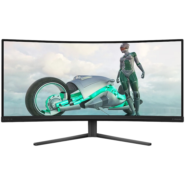 Монитор Gaming Philips EVNIA Curved, 34", VA, WQHD, 180Hz, 1ms, 0.5ms, HDR10, FlickerFree, HDMI, DisplayPort, 34M2C3500L/00, Черен