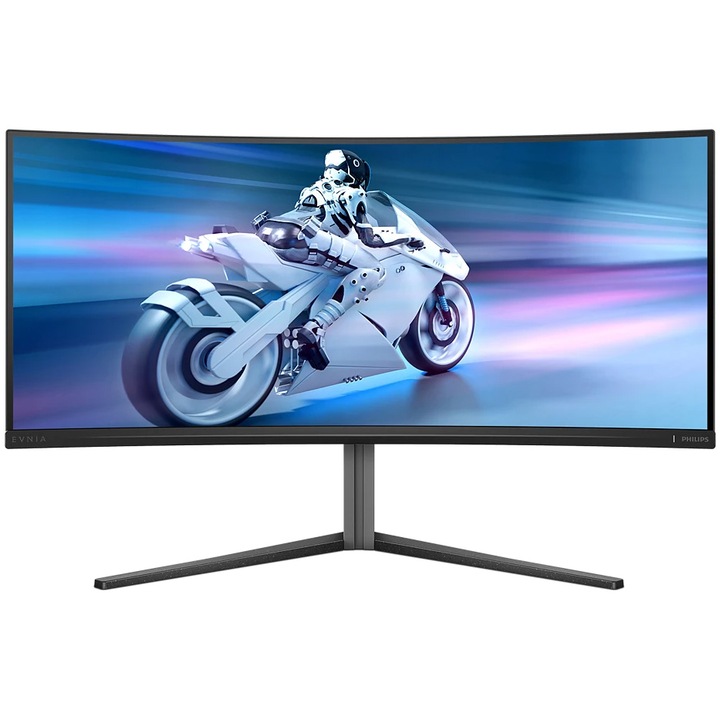 Monitor Gaming Philips EVNIA Curved, 34", QD-OLED, WQHD, 175 Hz, 0,03 ms, HDR400, TrueBlack, FlickerFree, HA, HDMI, DisplayPort, USB, hub, RGB, Light, FX, 34M2C6500/00, fekete