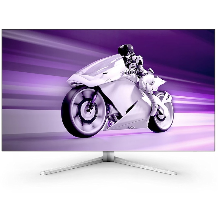 Monitor Gaming Philips EVNIA, 42", OLED, 4K, UHD, 138 Hz, 0,03 ms, HDR10, FlickerFree, Hangszórók 5W x 2+DTS, HA, HDMI, DisplayPort, USB, hub, USC-C, KVM, Ambiglow, fehér, 42M2N8900/00, fekete