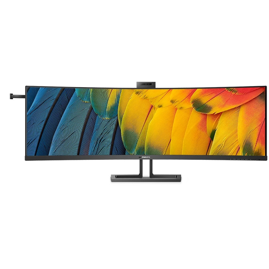 Monitor Philips, Curbat, 44.5", VA, DQHD, 75Hz, 4ms, HDR400, FlickerFree, Boxe 5W x 2, Webcam, HA, HDMI, DisplayPort, USB, hub, USC-C, KVM, RJ45, 45B1U6900CH/00, Negru