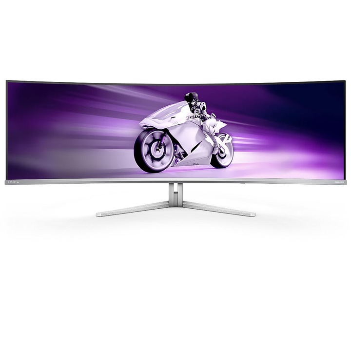 Монитор Gaming Philips EVNIA Curved, 48.8", QD-OLED, DQHD, 240Hz, 0.03ms, HDR400, TrueBlack, FlickerFree, Високоговорители 7.5W x 4 + DTS, HA, HDMI, DisplayPort, USB, хъб, USC-C, KVM, Ambiglow, White, 49M2C8900/00, Black
