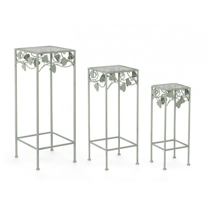 Set 3 suporturi flori otel verde Harriet 18x18x50 cm, 23x23x60 cm, 28x28x70 cm