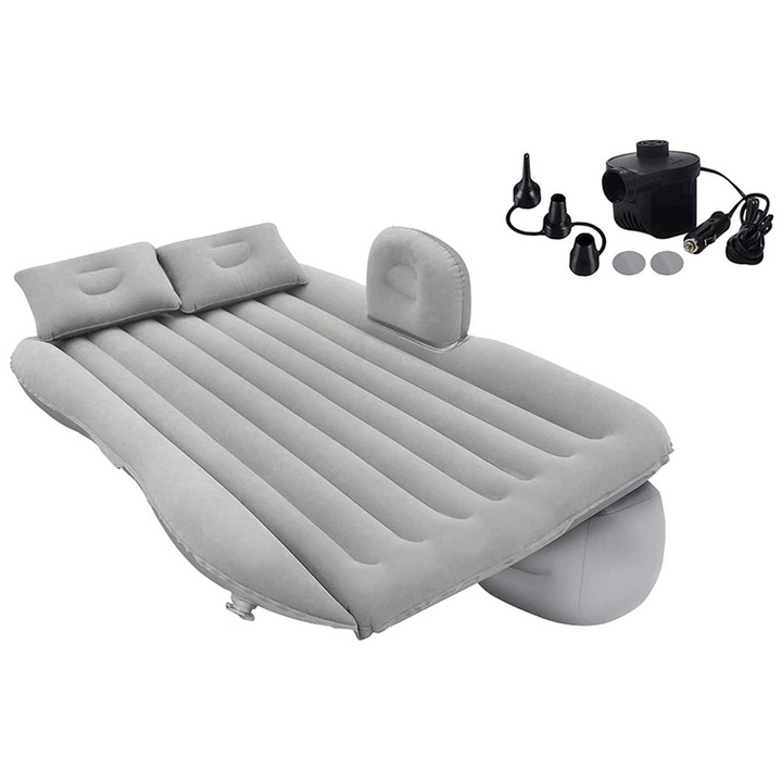 Автомобилен матрак EDAR за автомобилна пейка, лесен за съхранение, 2 възглавници и електрическа помпа в комплекта, 130 x 90 см, сив