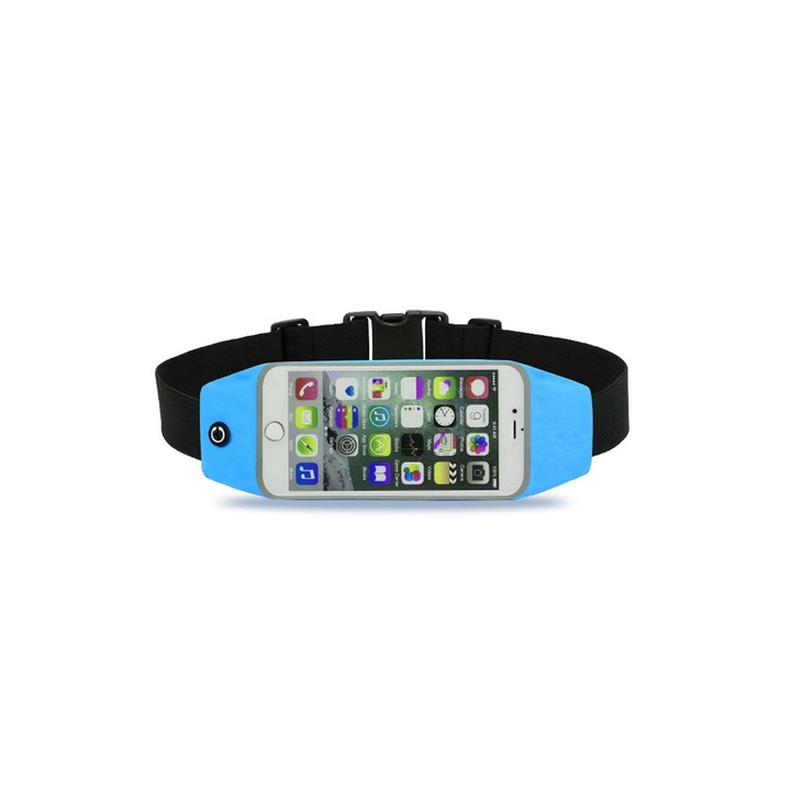 Futóöv telefonokhoz 6,5"-ig vízálló, fejhallgató lyukkal, világoskék