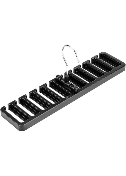 Suport cravate, organizator plastic, economisire spatiu, capacitate 10 cravate, rotire 360°, negru