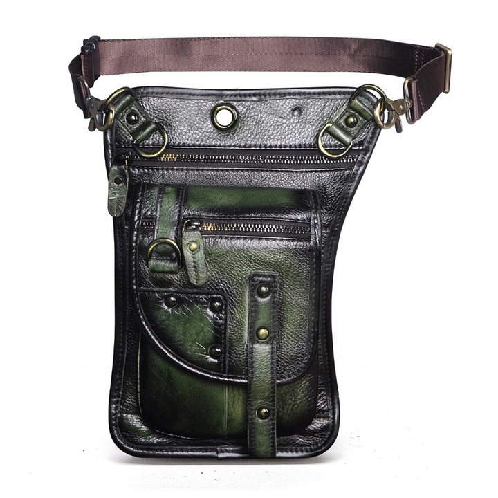 Taktikai táska motorosoknak QttvbTna, valódi bőr, állítható, fekete, 17x3,5x28cm