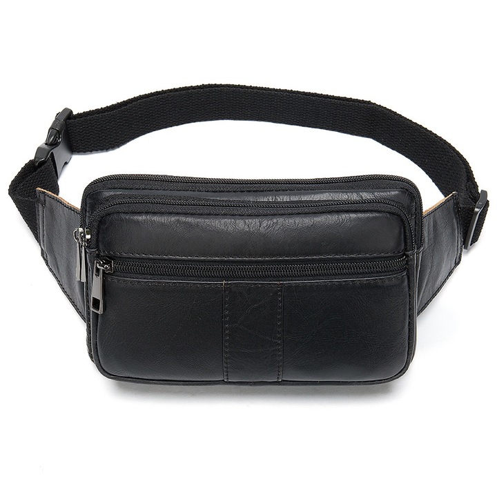 QttvbTna kézitáska, valódi bőr, állítható pánt, unisex, fekete