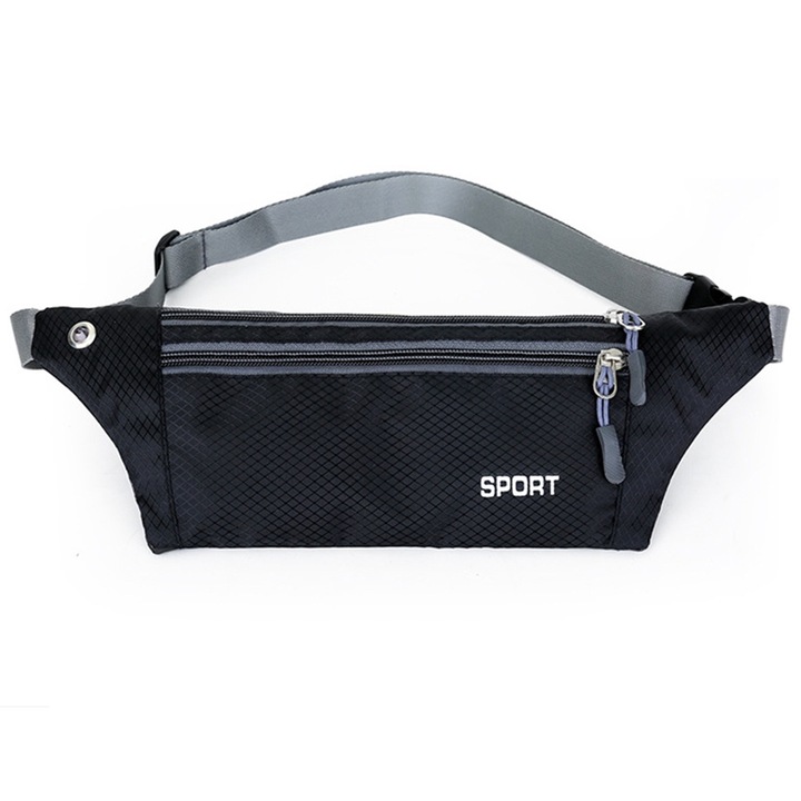 Спортна чанта, Sport, водоустойчива, за бягане, туризъм, пътуване, Черна, 33x10см