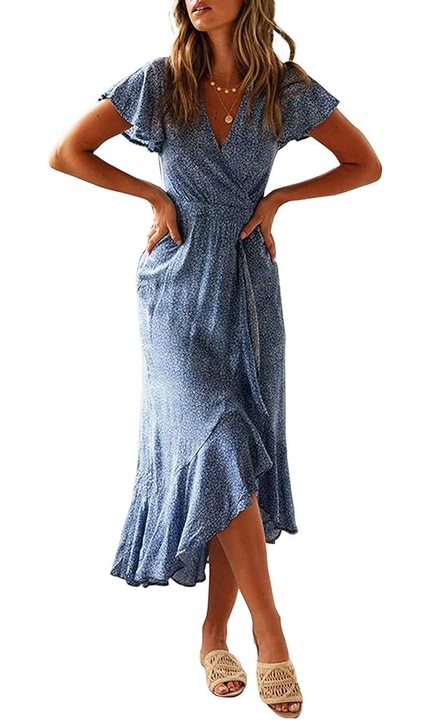 Rochie dama, JeiibrZui, Rayon, Albastru/Alb, Alb/Albastru