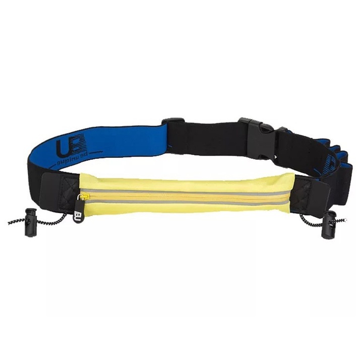 Sportos övtáska, vízálló, bővíthető, lapos zsebekkel, sárga