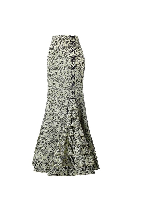 Fusta medievala sirena retro gotica victoriana Stil renascentist, verde gri satin, L INTL