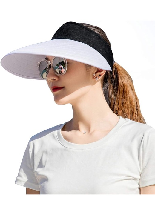 Palarie de plaja, protectie UV, alb/negru