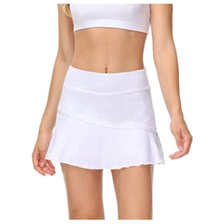 Fusta sport pentru femei tenis golf fitness yoga alergare, cu pantaloni scurti, poliester, alb, Alb