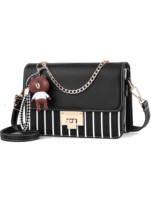 Válltáska, garnitúra, ökológiai bőr, fekete csíkos, levehető lánccal